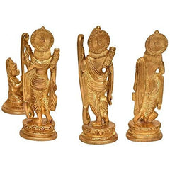 Golden brass Ram Darbar idol, 6.7 in, side view with round halo detail and draped attire