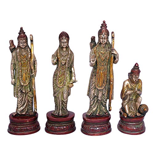 AONA Brass Ram Darbar Statue - Lord Rama Laxman Sita & Hanuman Religious Idol Indian Art Sculpture