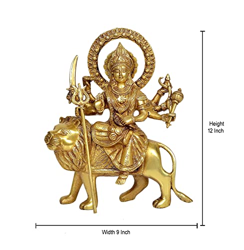 AONA Brass Maa Durga Idol Figurine Maa Durga Decorative Showpiece Home Office Temple Gift Item Height 12 Inches