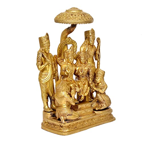 AONA Lord Rama with Family Ram Darbar with Hanuman Brass Statue (Height:15.5 Inches)