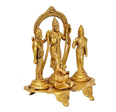 Brass Ram Darbar idol with standing side figures, 7-inch height