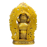 Handcrafted brass Ganesha idol, rear view with textured halo and hanging details