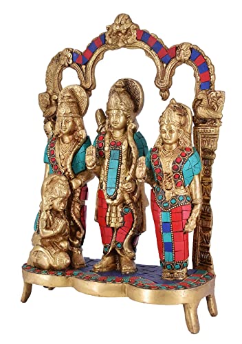 Blue Roller Ram Darbar - Lord Rama Laxman and Sita Hanuman Brass Statue Religious Sculpture Idol Home Decor