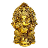 Handcrafted brass Ganesha idol, seated with ornate crown and trunk raised