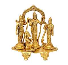 Brass Ram Darbar murti with central seated figure and arch, 7-inch