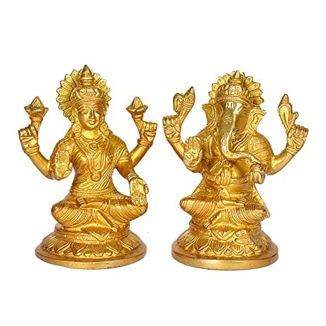 Brass Lord Ganesha Lakshmi Murti (Height 5 Inch) Craft Detail