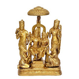 Brass Rama Darbar figurine set with family under ornate umbrella, 15.5 in