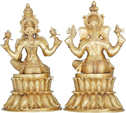 AONA Brass Ganesha Lakshmi Idol Brass Murti for Diwali Pooja puja Statue Height 14 Inch