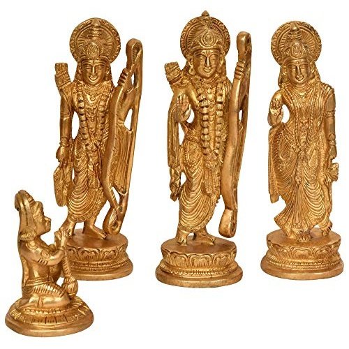 Golden brass Ram Darbar idol, 6.7 in, three standing figures with raised hands