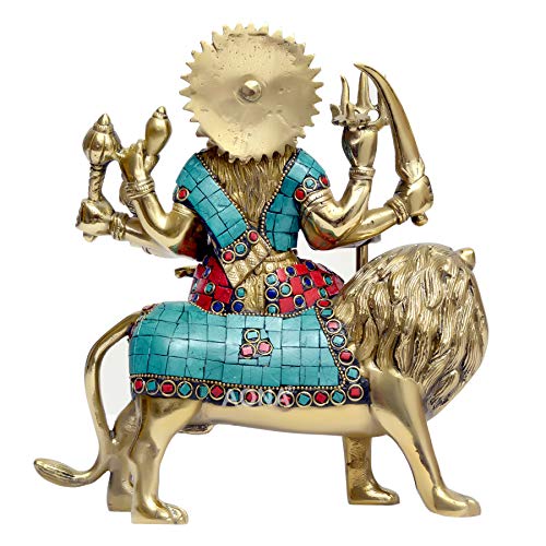 Brass Shri Ambe Maa Durga Idol (9.5 x 8.5 x 2.5 Inches) Entryway Setting