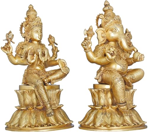 AONA Brass Ganesha Lakshmi Idol Brass Murti for Diwali Pooja puja Statue Height 14 Inch