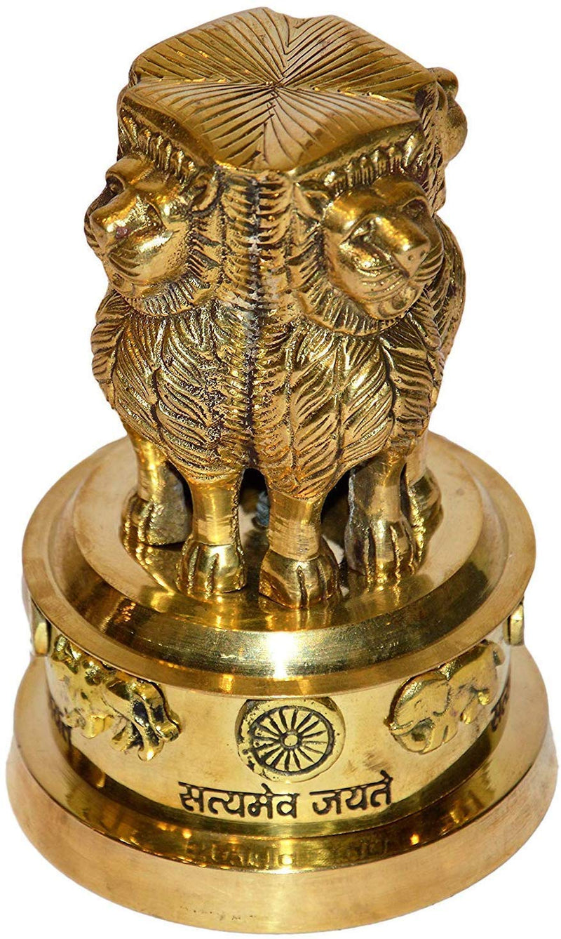 Brass Ashoka Stambh Emblem India Ashok Chakra Pillar Memento Sculpture Home Office Desk Artwork Showpiece